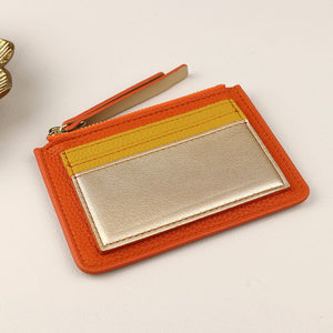 ORANGE/METALLIC PU CARDHOLDER WITH ZIP