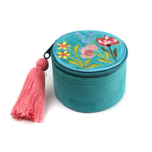 Load image into Gallery viewer, TURQUOISE MIX VELVET TRINKET BOX WITH SUMMER MEADOW EMBROIDERY
