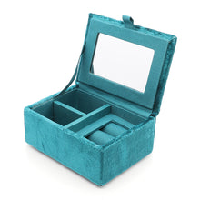 Load image into Gallery viewer, TEAL VELVET SMALL JEWELLERY BOX WITH HUMMINGBIRD EMBROIDERY
