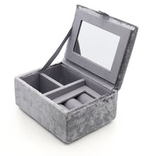 Load image into Gallery viewer, SMOKEY GREY VELVET SMALL JEWELLERY BOX WITH LAVENDER MEADOW EMBROIDERY
