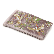 Load image into Gallery viewer, MINK CRANE EMBROIDERED VELVET GLASSES POUCH
