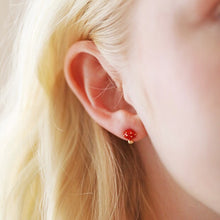 Load image into Gallery viewer, Red Enamel Mushroom Stud Earrings in Gold
