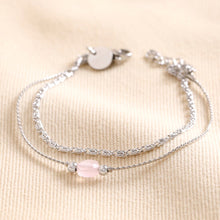 Load image into Gallery viewer, Stainless Steel Pink Stone Double Layered Chain Bracelet
