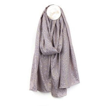 Load image into Gallery viewer, PALE GREY VISCOSE SCARF WITH GOLD SPECKLE FOIL PRINT
