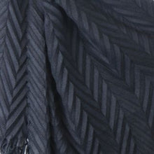 Load image into Gallery viewer, BLACK HERRINGBONE PLEAT RECYCLED POLYESTER WINTER SCARF WITH TASSEL FRINGE
