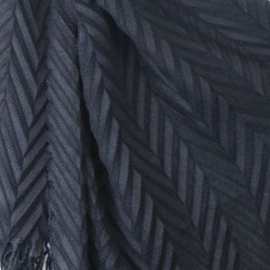 BLACK HERRINGBONE PLEAT RECYCLED POLYESTER WINTER SCARF WITH TASSEL FRINGE