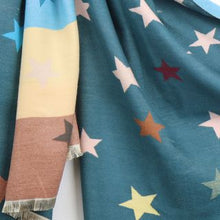 Load image into Gallery viewer, DUSKY TEAL MULTI STAR &amp; STRIPE REVERSIBLE JACQUARD SCARF
