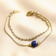 Load image into Gallery viewer, Gold-Stainless-Steel-Blue-Stone-Double-Layered-Chain-Bracelet
