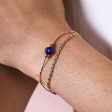 Load image into Gallery viewer, Gold-Stainless-Steel-Blue-Stone-Double-Layered-Chain-Bracelet
