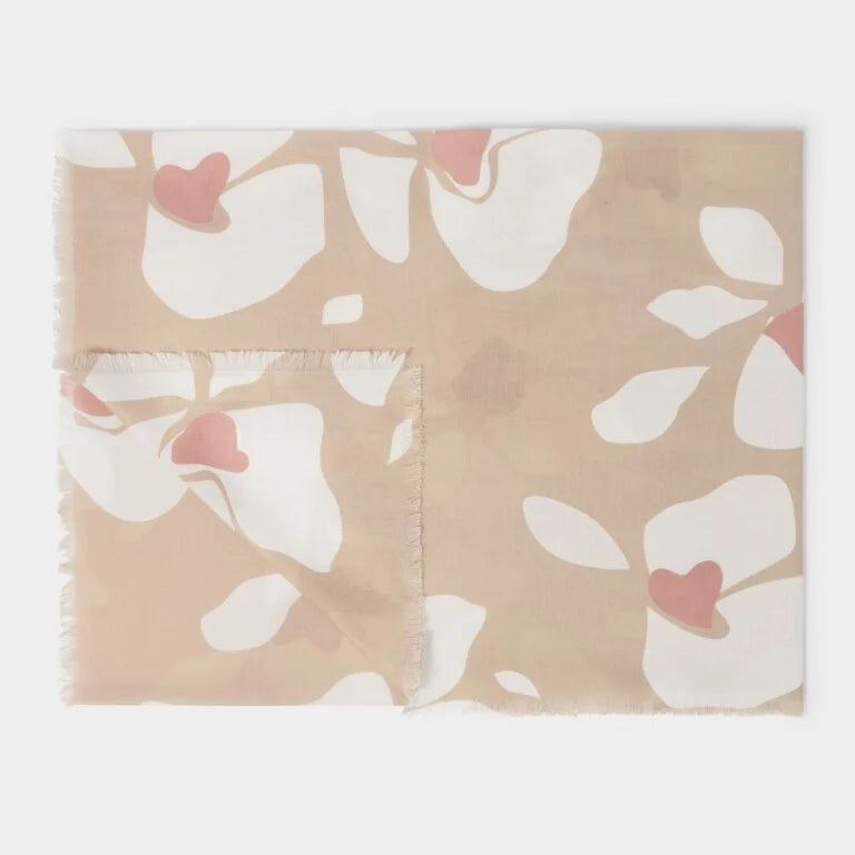 PRINTED SCARF  LARGE FLORAL  Nude Pink/Off white/Dusty Rose  184cm x 86cm x 1cm