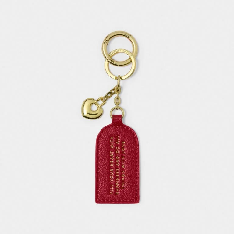 KEEPSAKE CHARM KEYRING  FILL YOUR HEART WITH HAPPINESS AND DO ALL THINGS WITH LOVE  Garnet Red  7