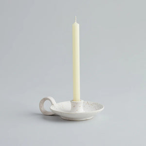 Candle Holder with handle White Speckle