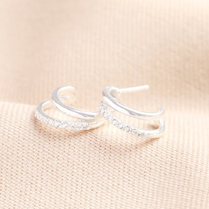 Sterling Silver Crystal Illusion Huggie Hoop Earrings