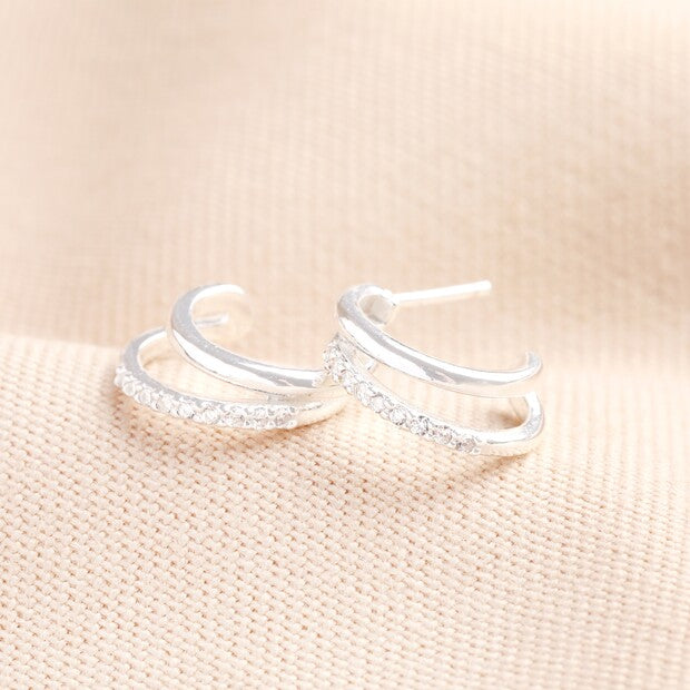 Sterling Silver Crystal Illusion Huggie Hoop Earrings