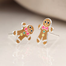 Load image into Gallery viewer, STERLING SILVER ENAMELLED XMAS GINGERBREAD PEOPLE EARRINGS
