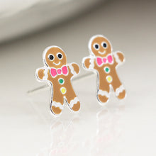 Load image into Gallery viewer, STERLING SILVER ENAMELLED XMAS GINGERBREAD PEOPLE EARRINGS
