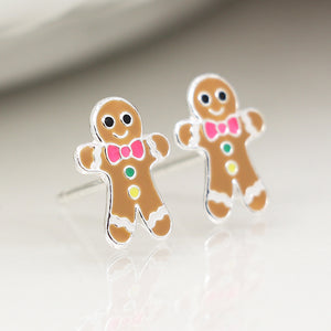 STERLING SILVER ENAMELLED XMAS GINGERBREAD PEOPLE EARRINGS