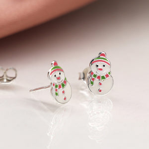 STERLING SILVER ENAMELLED XMAS SNOW PEOPLE STUDS