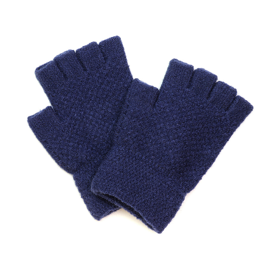 NAVY KNITTED FINGERLESS GLOVES