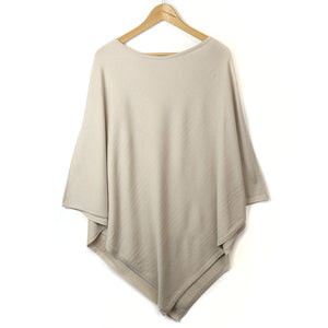 OATMEAL RECYCLED POLY VISCOSE BLEND FINE KNITTED PONCHO