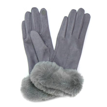 Load image into Gallery viewer, DOVE GREY FAUX SUEDE GLOVES WITH FAUX FUR CUFF
