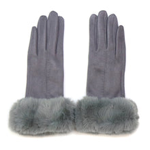 Load image into Gallery viewer, DOVE GREY FAUX SUEDE GLOVES WITH FAUX FUR CUFF
