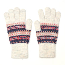 Load image into Gallery viewer, CREAM/DENIM/CORAL FAIRISLE RECYCLED POLY &amp; WOOL BLEND GLOVES
