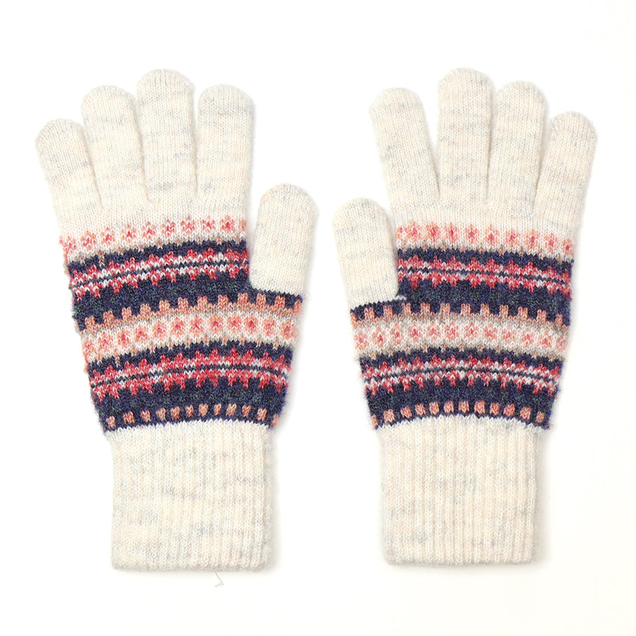 CREAM/DENIM/CORAL FAIRISLE RECYCLED POLY & WOOL BLEND GLOVES