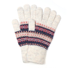 Load image into Gallery viewer, CREAM/DENIM/CORAL FAIRISLE RECYCLED POLY &amp; WOOL BLEND GLOVES
