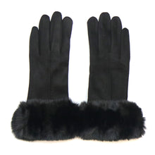 Load image into Gallery viewer, BLACK FAUX SUEDE GLOVES WITH FAUX FUR CUFF
