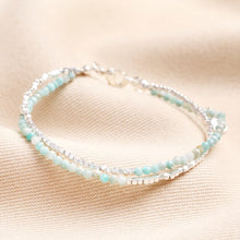 Load image into Gallery viewer, Blue Semi Precious Stone Layered Beaded Bracelet in Silver
