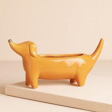 Load image into Gallery viewer, Orange Dachshund Standing Dog Planter
