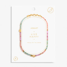 Load image into Gallery viewer, HAPPY LITTLE MOMENTS ANKLET LIVE HAPPY Gold Plated Anklet 23cm stretch
