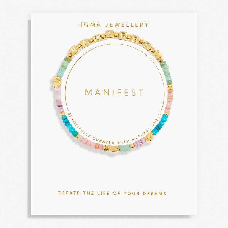 HAPPY LITTLE MOMENTS MANIFEST Gold Plated Bracelet 17.5cm stretch