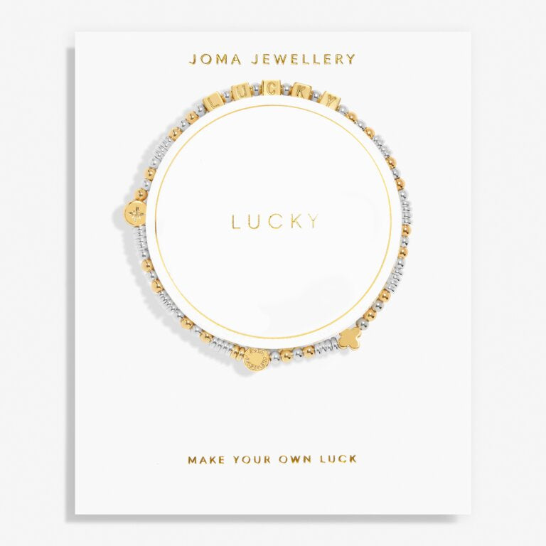 HAPPY LITTLE MOMENTS LUCKY Silver and Gold Plated Bracelet 17.5cm stretch