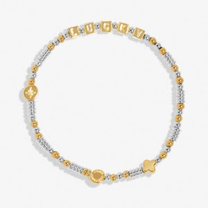 HAPPY LITTLE MOMENTS LUCKY Silver and Gold Plated Bracelet 17.5cm stretch