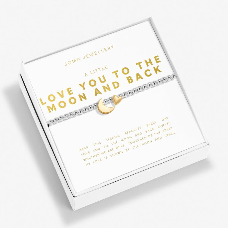 BOXED A LITTLE LOVE YOU TO THE MOON Silver & Gold Plated Bracelet 17.5cm stretch