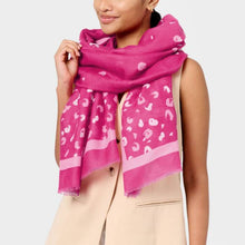 Load image into Gallery viewer, PRINTED FOIL SCARF LEOPARD BRUSH STROKE Magenta Off White Rose Gold Foil
