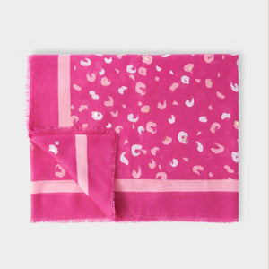 PRINTED FOIL SCARF LEOPARD BRUSH STROKE Magenta Off White Rose Gold Foil