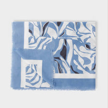 Load image into Gallery viewer, PRINTED FOIL SCARF BLUE BLOSSOM Cornflower Blue Off White Silver Foil
