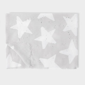 PRINTED FOIL SCARF STARSHINE Pale Grey White Silver Foil