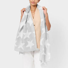 Load image into Gallery viewer, PRINTED FOIL SCARF STARSHINE Pale Grey White Silver Foil

