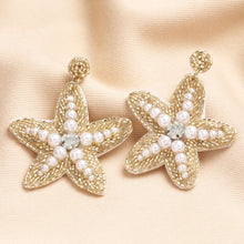 Load image into Gallery viewer, Bead and Pearl Starfish Drop Earrings in Gold
