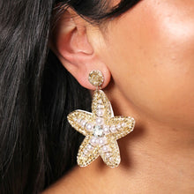 Load image into Gallery viewer, Bead and Pearl Starfish Drop Earrings in Gold
