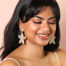 Load image into Gallery viewer, Bead and Pearl Starfish Drop Earrings in Gold
