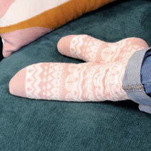 Load image into Gallery viewer, PASTEL PINK FAIRISLE COSY SLIPPER SOCKS
