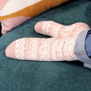 PASTEL PINK FAIRISLE COSY SLIPPER SOCKS