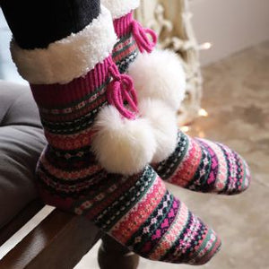 PINK MIX JAZZY HEARTS FAIRISLE SLIPPER SOCKS LINED WITH SHERPA