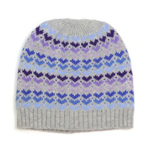 Load image into Gallery viewer, BLUE MIX HEARTS/GREY WOOL BLEND BEANIE HAT
