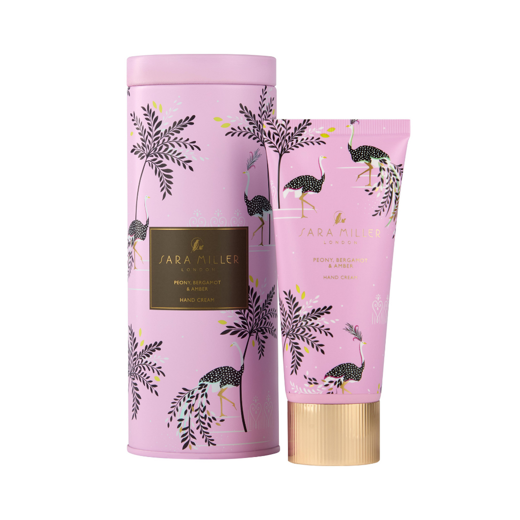 SARA MILLER SAVANNAH Hand Cream 100ml in Tin (Ostrich & Palms)(Peony, Bergamot & Amber)